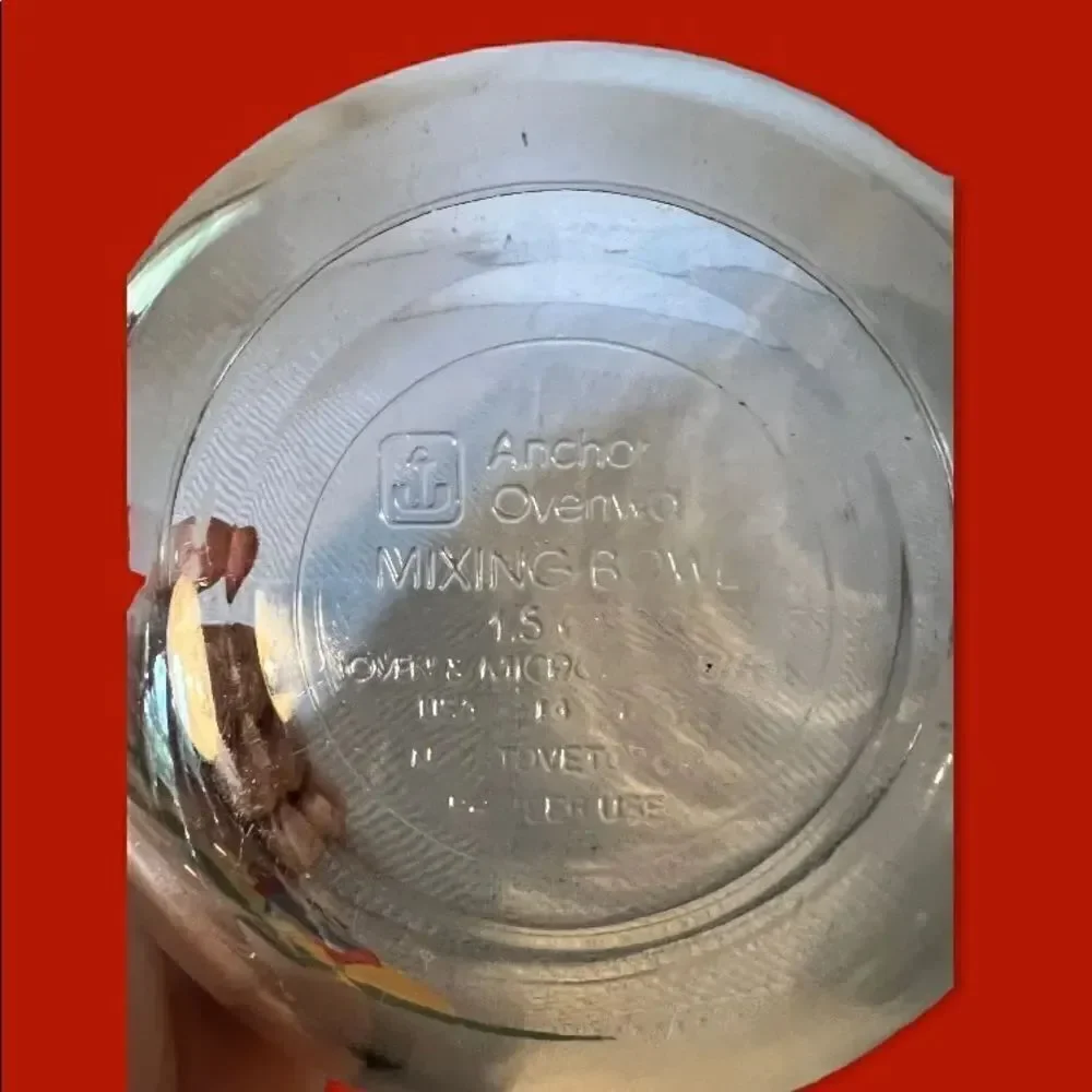 Vintage Anchor Hocking Rooster Sunshine Mixing Bowl Clear Glass 2.5 Qt TV Prop.